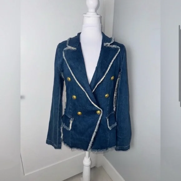 L’agence Kaydence Frayed Denim Blazer/Small - Picture 4 of 11